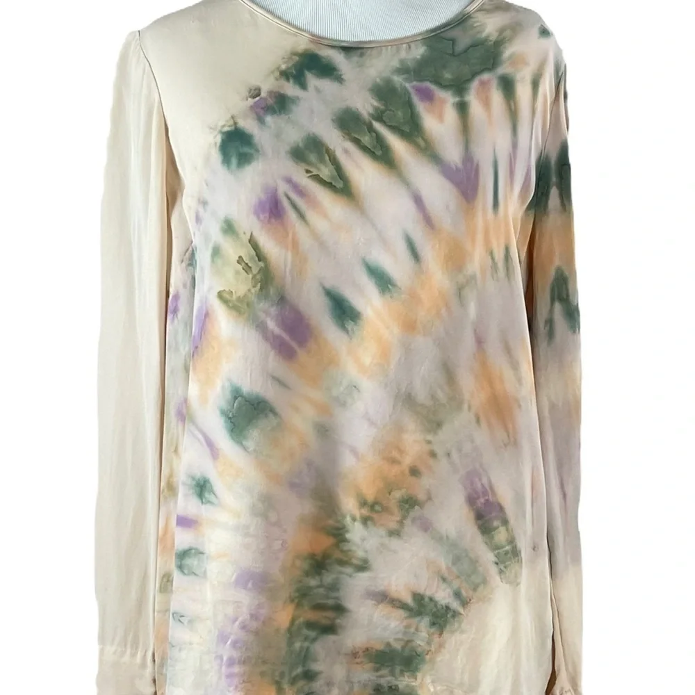 Raquel Allegra 100% Silk Blouse Tie Dye Ink Blot Size 1 Made in LA Nude Neutral - Picture 4 of 16